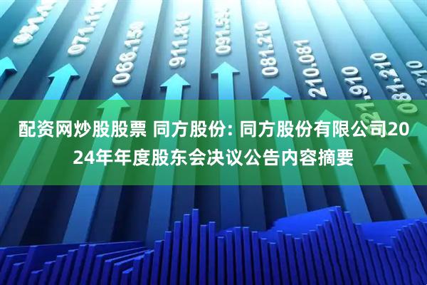 配资网炒股股票 同方股份: 同方股份有限公司2024年年度股东会决议公告内容摘要